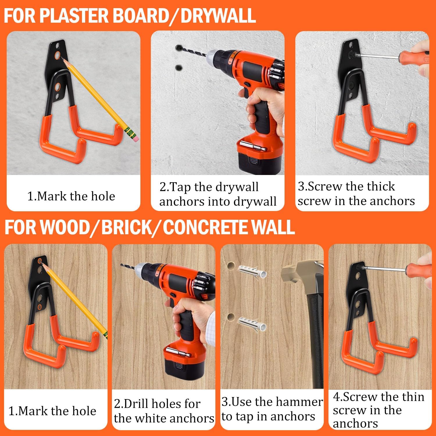 Vivicreate Heavy-Duty Garage Hooks - 10 Pack Wall Mount Utility Storage with Anti-Slip PVC Coating