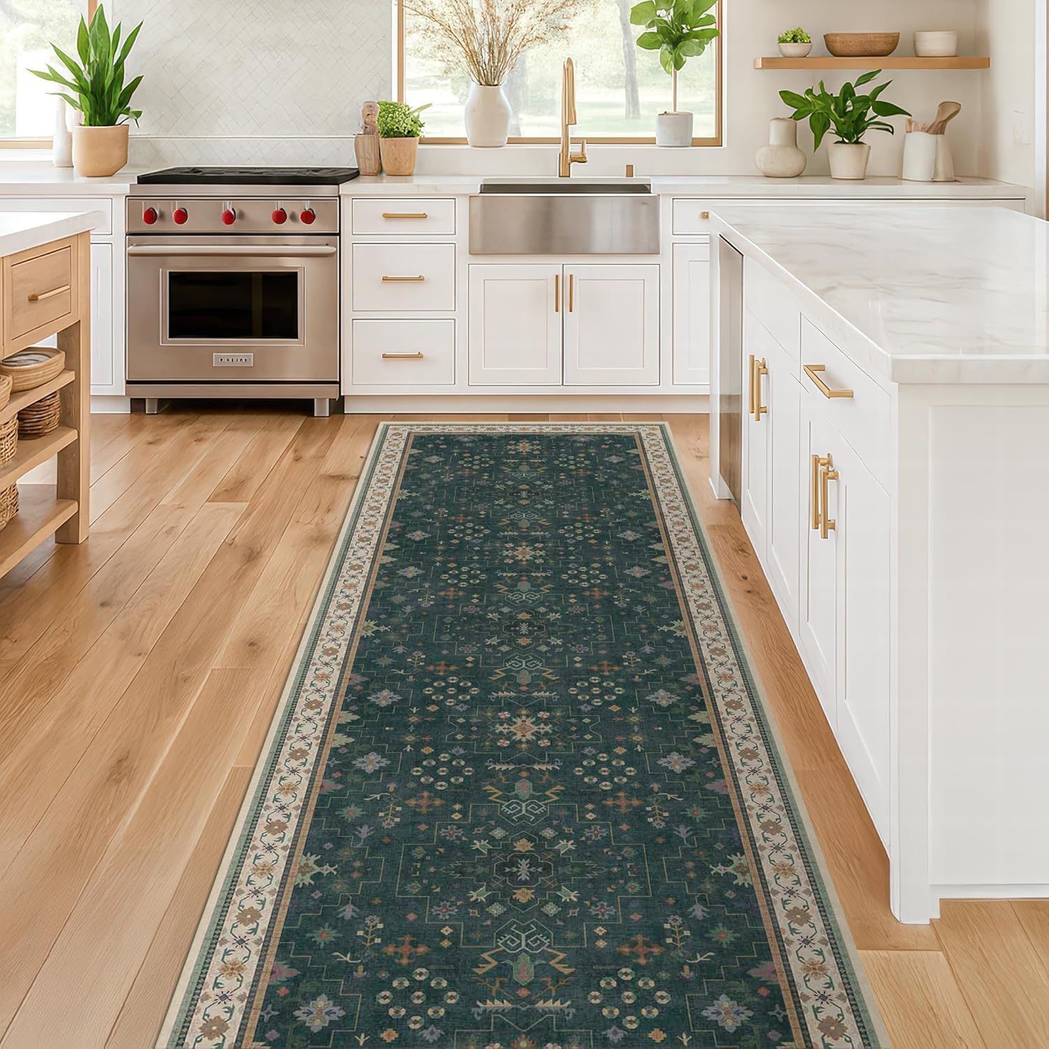Regine Switzerland Dark Green Washable Runner Rug - 2'6"x10' Non-Skid Indoor Carpet for Hallway & Entryway