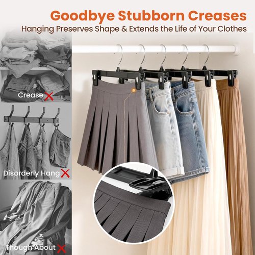 HOUSE DAY Pants & Skirt Hangers - 10 Pack Non-Slip Clips for Space-Saving Closet Organization - 12 Inch, Black