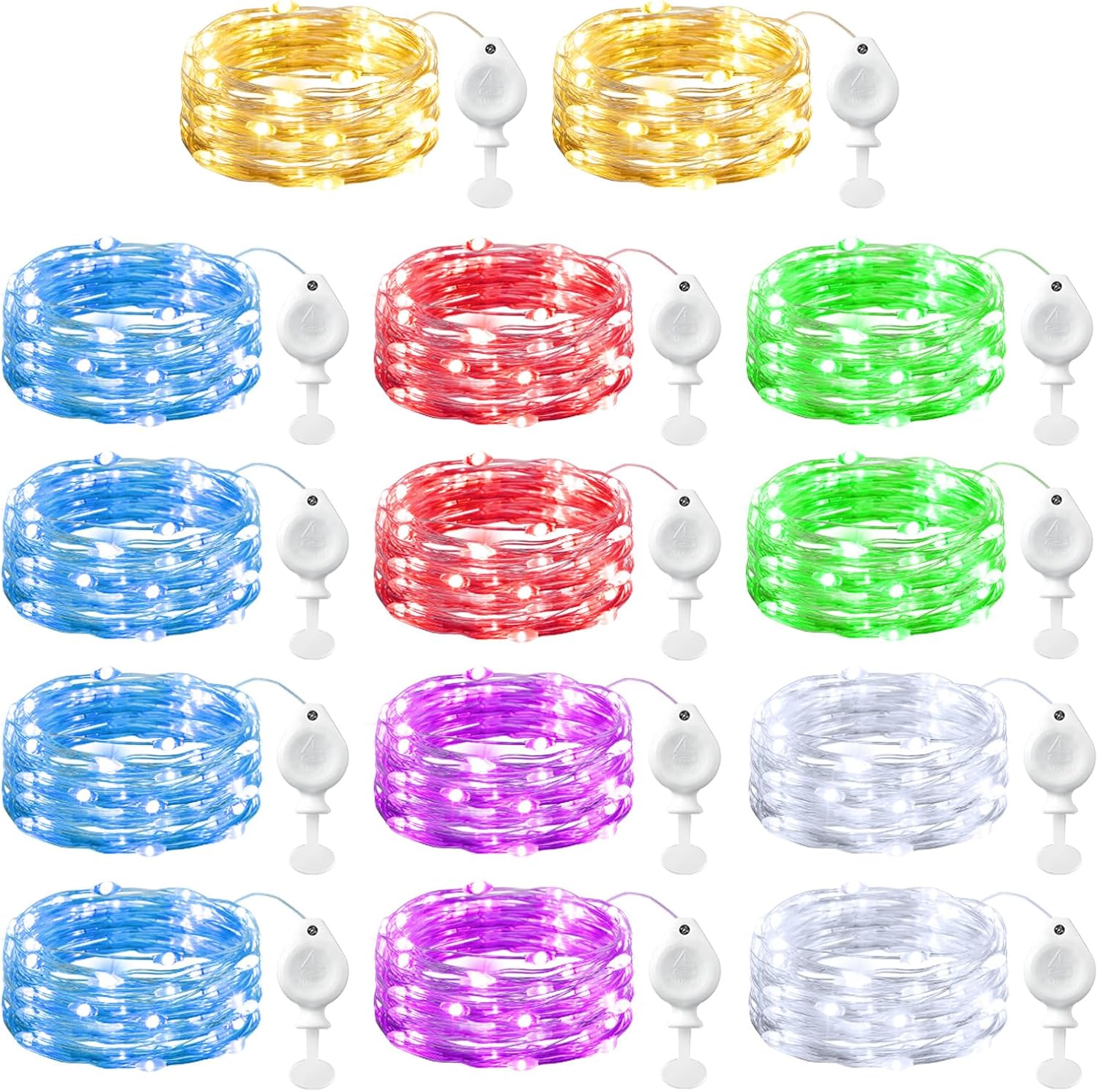 Brightown LED Fairy Lights - 14 Pack Colorful Battery Operated String Lights | 7ft Waterproof Silver Wire for DIY Decor