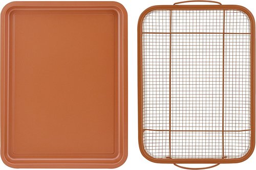 G&S Nonstick Crisper Basket Set - Durable Copper Baking Pan | 2-Piece Easy-to-Use Set