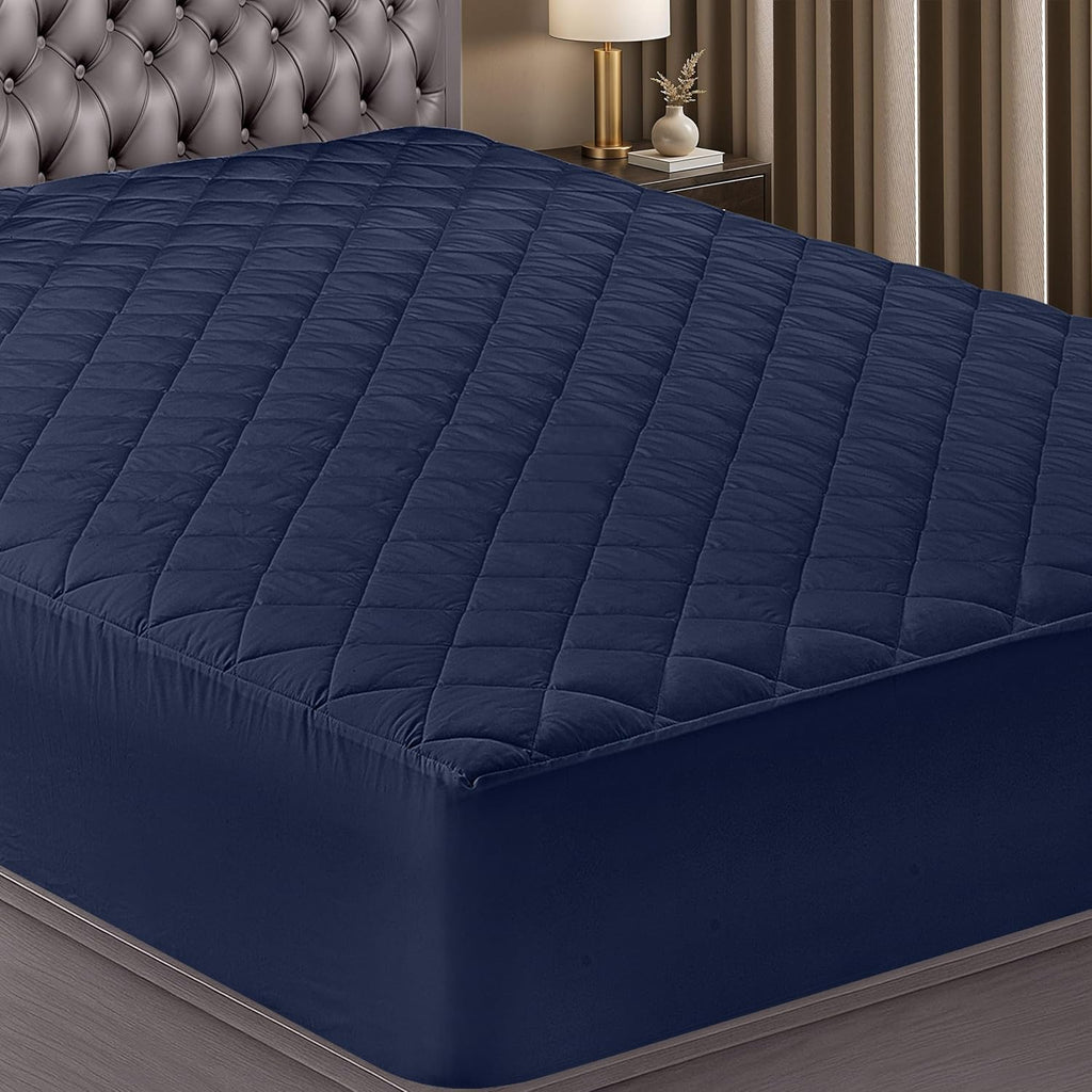 Utopia Bedding Quilted Fitted Mattress Pad - Twin Size Deep Pocket Protector | Machine Washable (Navy)