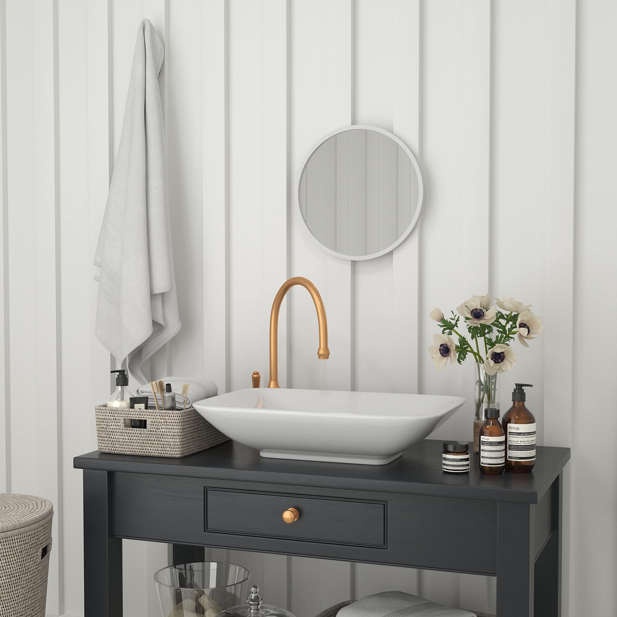 Flash Furniture Julianne Large Round Wall Mirror - Silver Circle Accent Mirror - 16" Vanity Mirror - for Bathroom, Vanity, Entryway, Dining Room, & Living Room