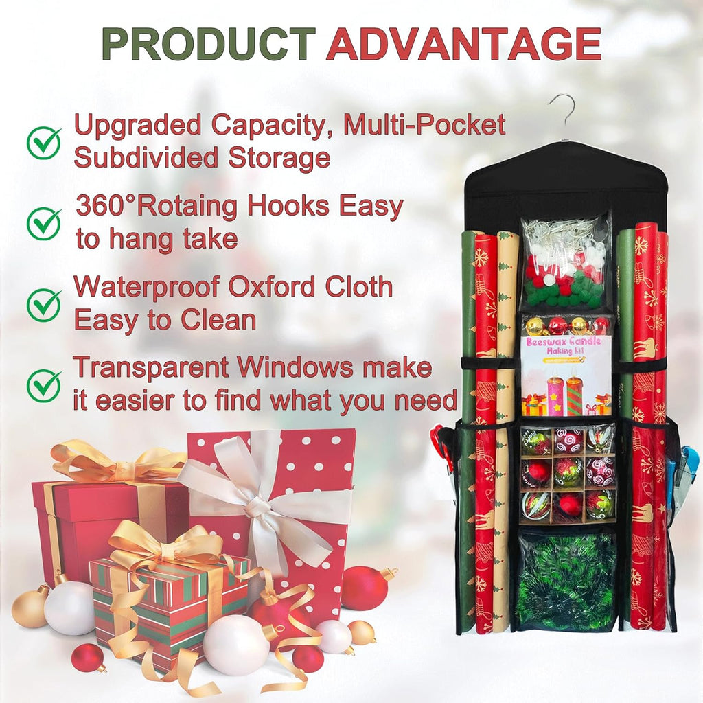 Skiennix Double-Sided Wrapping Paper Organizer - Clear PVC Storage for 40-Inch Rolls & Gift Bags