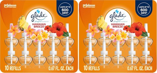 Glade PlugIns Refills Air Freshener - Hawaiian Breeze Scented Essential Oils, 6.7 Fl Oz, 10 Count (Pack of 2)