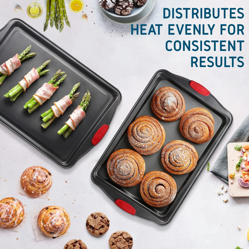 Skiennix Baking Sheet Set - 2-Piece Large Nonstick Cookie Sheets with Silicone Handles | BPA-Free Steel Pans