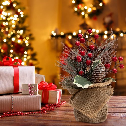 LOHASBEE Mini Christmas Tree - 10-Inch Portable Tabletop Decor with Red Berries | 2-Pack for Holiday Celebrations