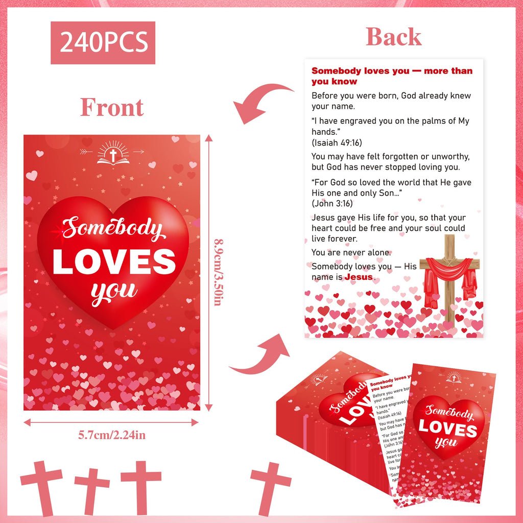 RUBOAOA 240 Pcs Gospel Tracts for Evangelism, Somebody Loves You Holy Postcard Prayer Postcards, Christian Bible Tract Cards for Outreach Salvation Ministry, Valentine Encouragement Handouts