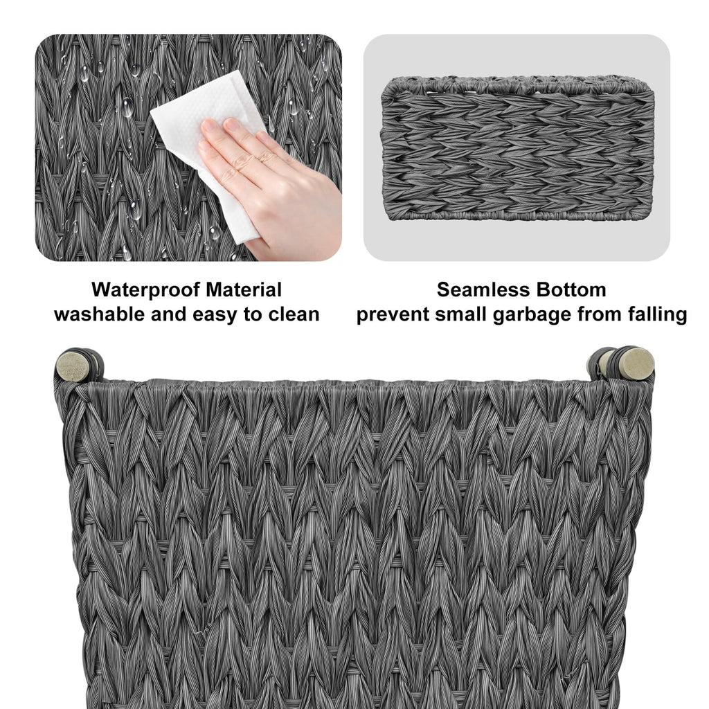 Coeusy Wicker Trash Can,6 Gallon Waterproof Bathroom Garbage Canwith Handle,Narrow Small Waste Basket for Bedroom,Office,Grey
