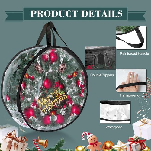 Clear PVC Christmas Wreath Storage Container by [Brand Name] - Waterproof & Dustproof for 24-Inch Wreaths