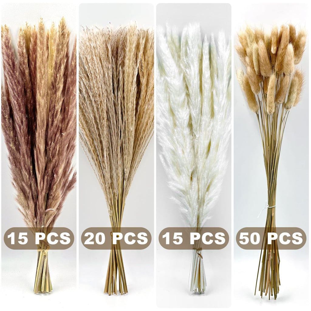 Gumingm Dried Pampas Grass Decor, 100 Stems Bouquet with Bunny Tails & Reed Grass, Boho Dried Flowers for Wedding, Home Table Centerpieces, Rustic Farmhouse Party Decorations