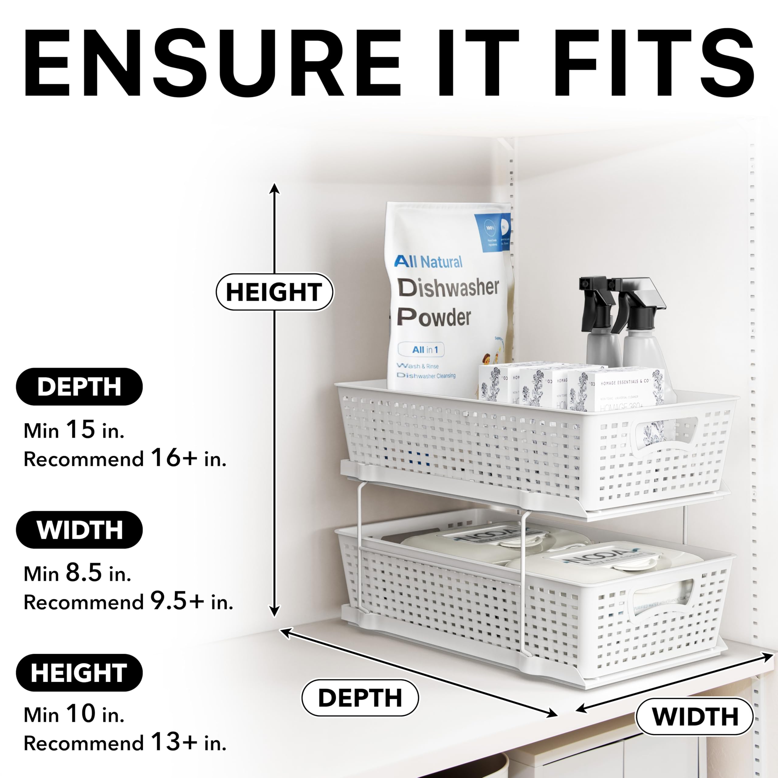 Simple Houseware 2 Tier Bathroom Organizer Tray Pull-Out Sliding Drawer, Under Sink Storage, White