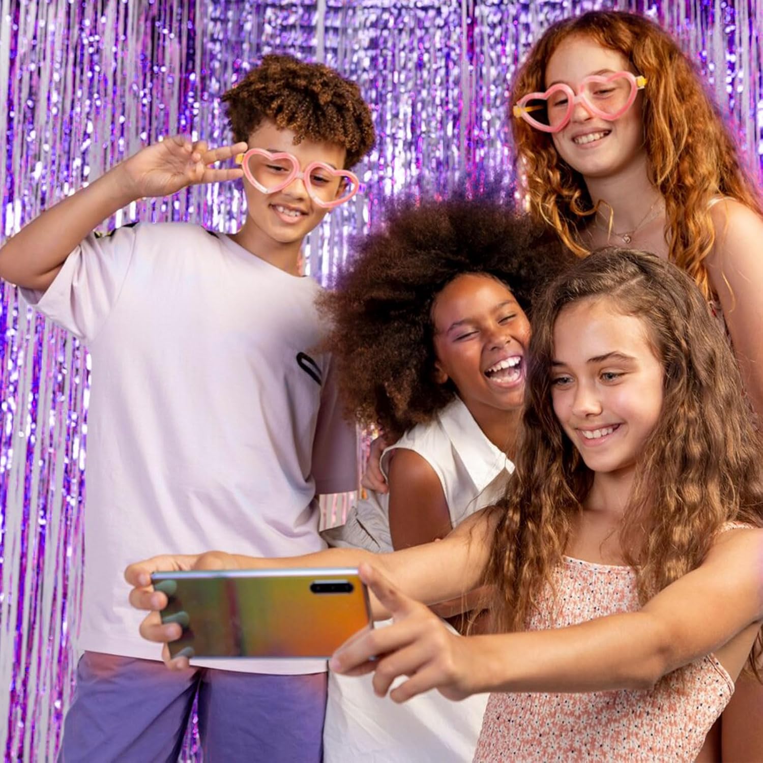 Skiennix Foil Curtain Backdrop - Purple Metallic Tinsel Fringe for Parties & Celebrations | 2 Pack