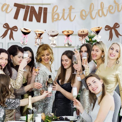 Bow A Tini Bit Older Banner Garland Espresso Martini Hanging Swirls Party Decorations Set for A Tini Bit Older Espresso Martini Birthday Party Décor