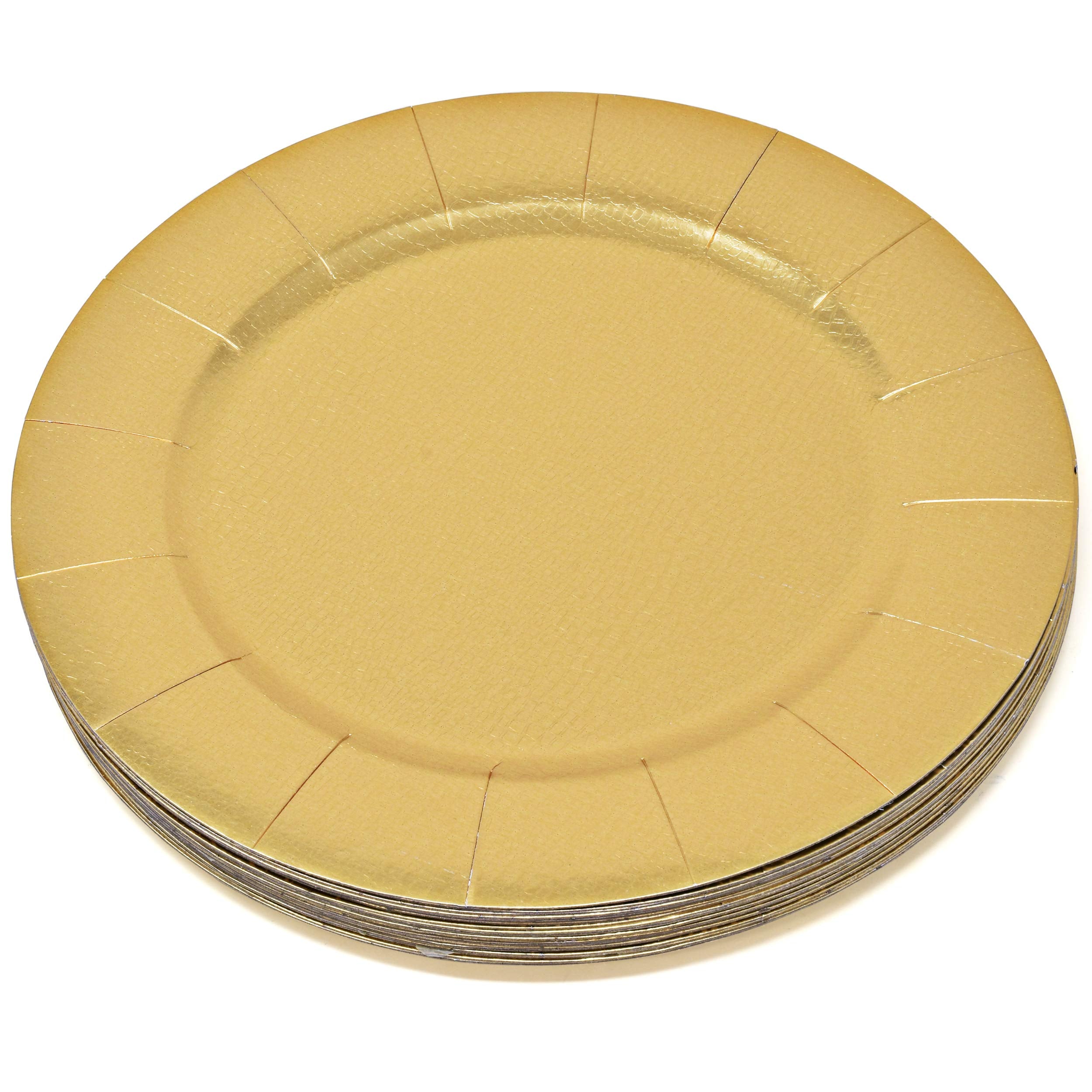 Gift Boutique 120 Disposable Gold Round Charger Plates 13" Dinner Table Serving Tray Plate Heavy Duty Reusable Paper Cardboard Platters for Table Setting Place Mats Cupcake Dessert Wedding Food Safe