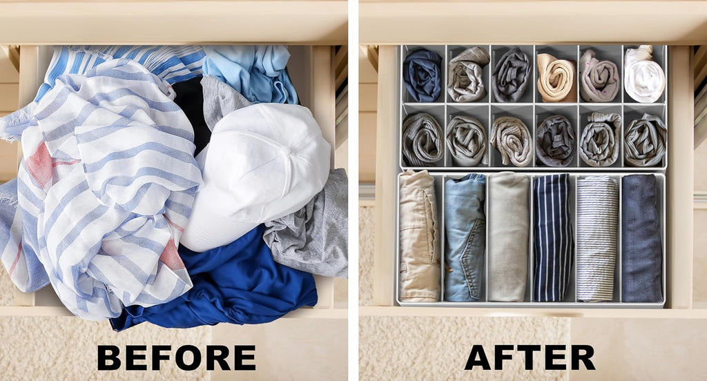 Simple Houseware Drawer Organizer Set - 4-Pack Closet Dividers for Underwear, Socks, Bras | Foldable Gray Storage Boxes