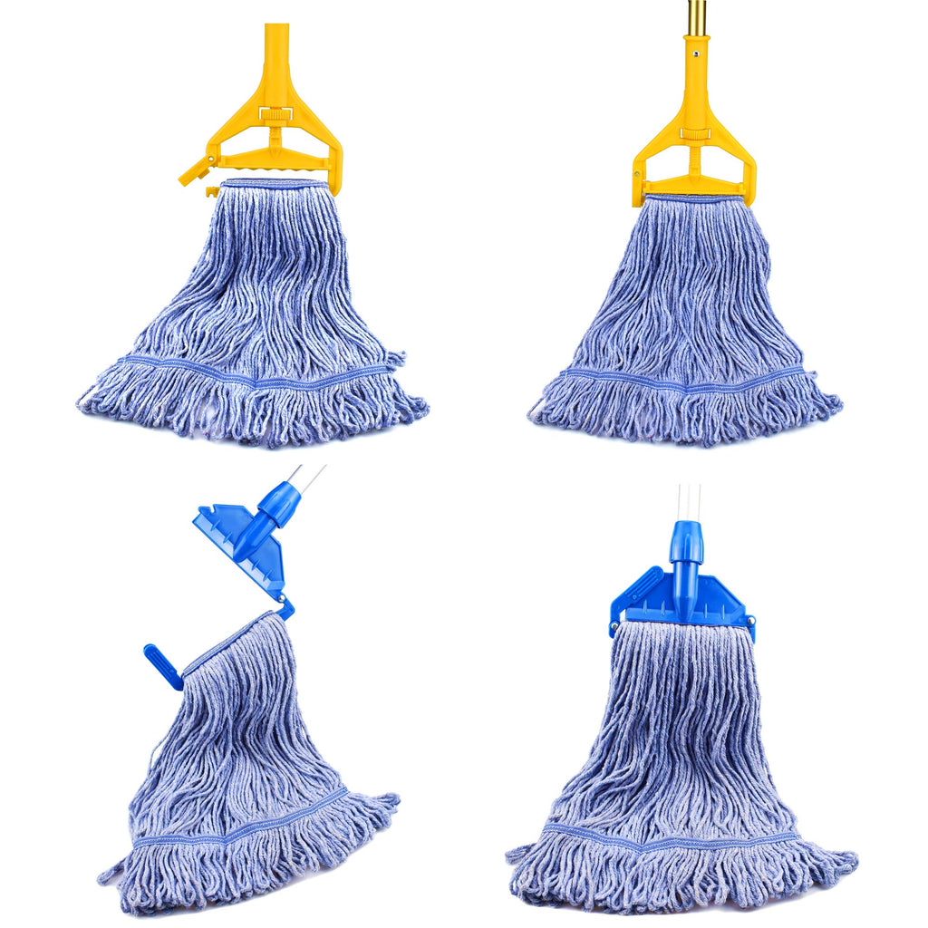 String Mop Heads Replacement Heavy Duty Commercial Grade Blue Cotton Looped End Wet Industrial Cleaning Mop Head Refills (1, Medium)