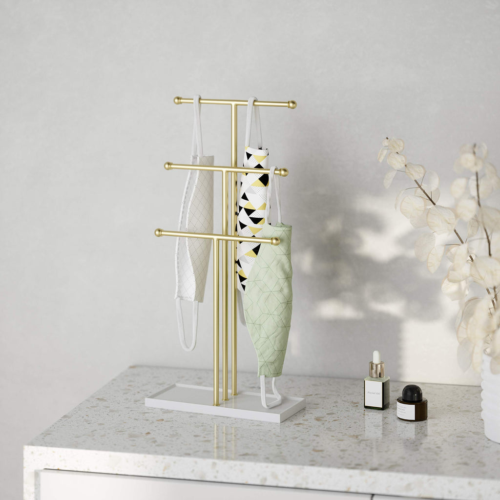 Umbra Trigem Tiered Tabletop Jewelry Organizer Freestanding Hanging Necklace, Earring and Bracelet Display, 5, White Natural