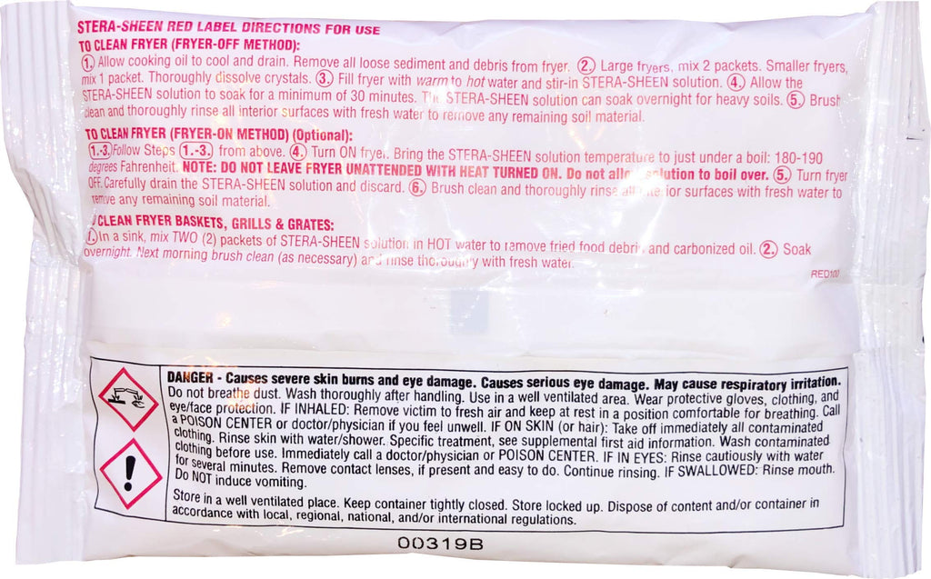 Stera Sheen Fryer Cleaner, 24 x 6 oz. Pkts, Stera Red Label Food Grade Fryer Cleaning Powder, Fryer Boil Out, Easy Use Portion Packets