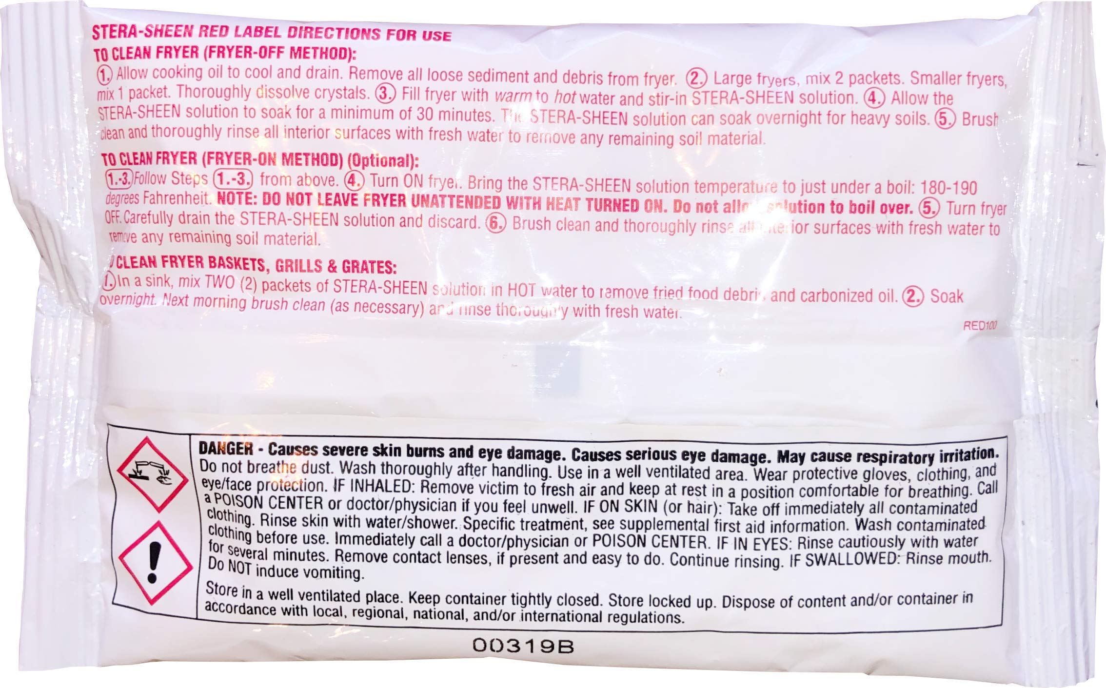 Stera Sheen Fryer Cleaner, 24 x 6 oz. Pkts, Stera Red Label Food Grade Fryer Cleaning Powder, Fryer Boil Out, Easy Use Portion Packets