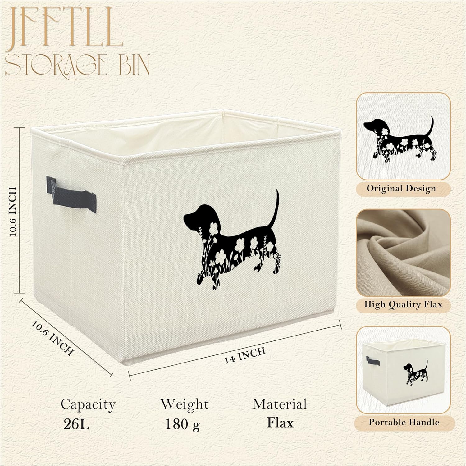 Skiennix Dachshund Dog Toy Basket - Black Floral Collapsible Storage Organizer for Pet Supplies