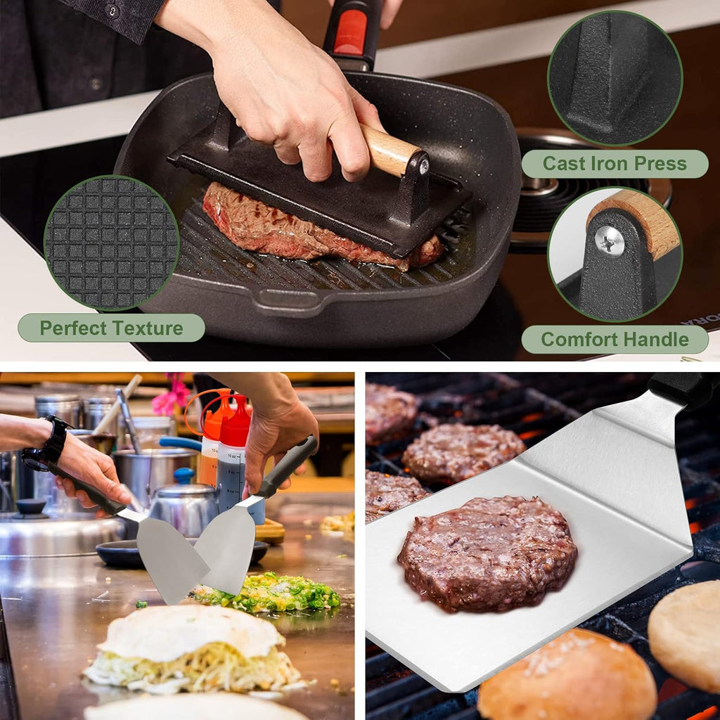 Blackstone 18PCS Griddle Accessories Kit - Premium Flat Top Grill Set with Spatulas, Basting Cover & Scraper