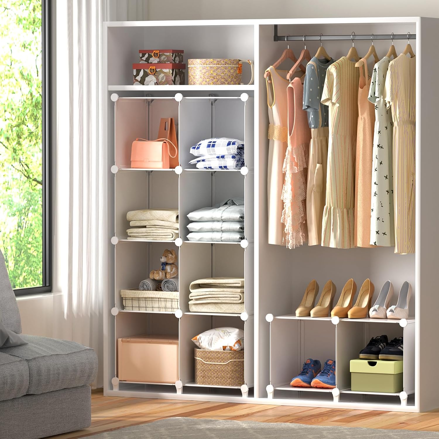 Neprock 16-Cubby Storage Organizer - Versatile Closet Shelves for Clothing & Books | White Finish