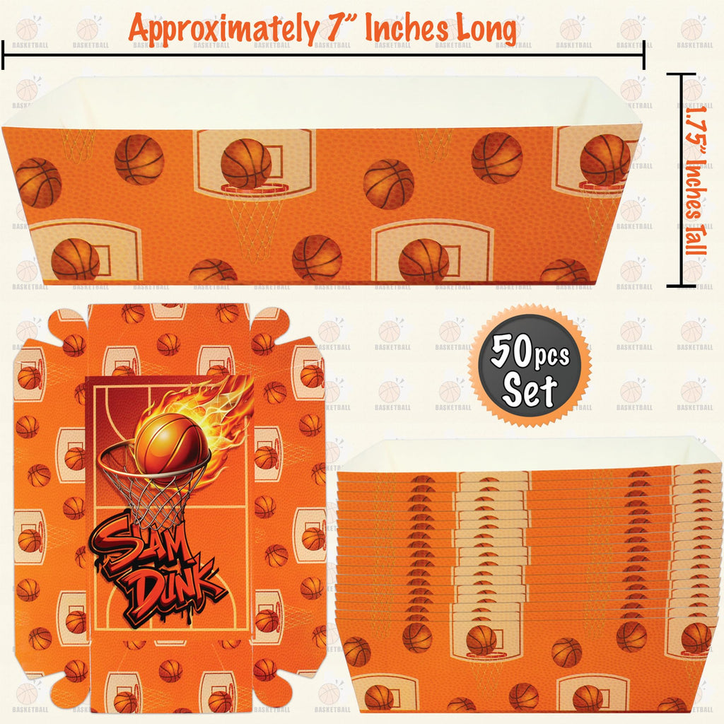 Basketball Disposable Paper Food Trays | 50 pcs Slam Dunk Snack Bowls | Basketball Theme Food Boats for Nachos, Chips | Hoops Theme Serving Baskets for Parties| Basketball Party Decorations | BASHOUT