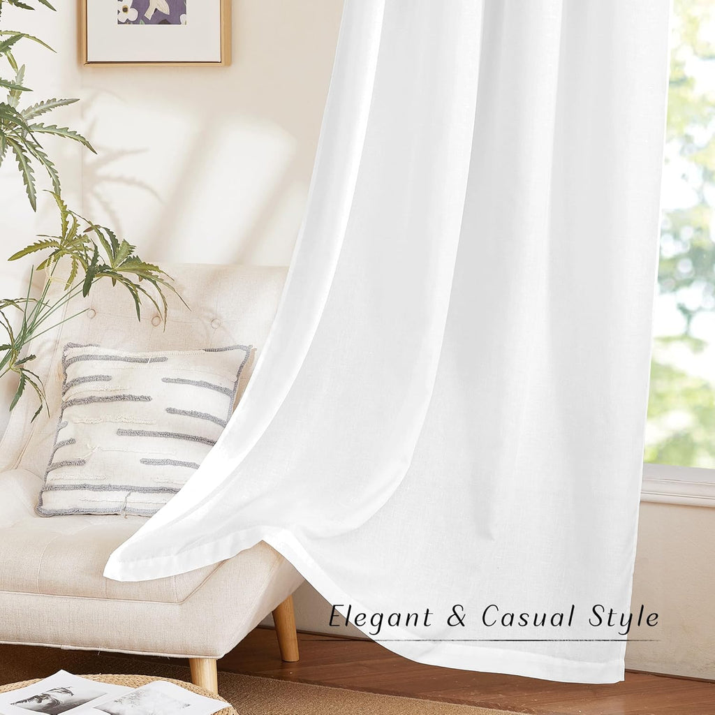 NICETOWN Thick White Linen Curtains - Grommet Privacy Window Treatments | Light Filtering Drapes, 2 Panels (W42 x L63)