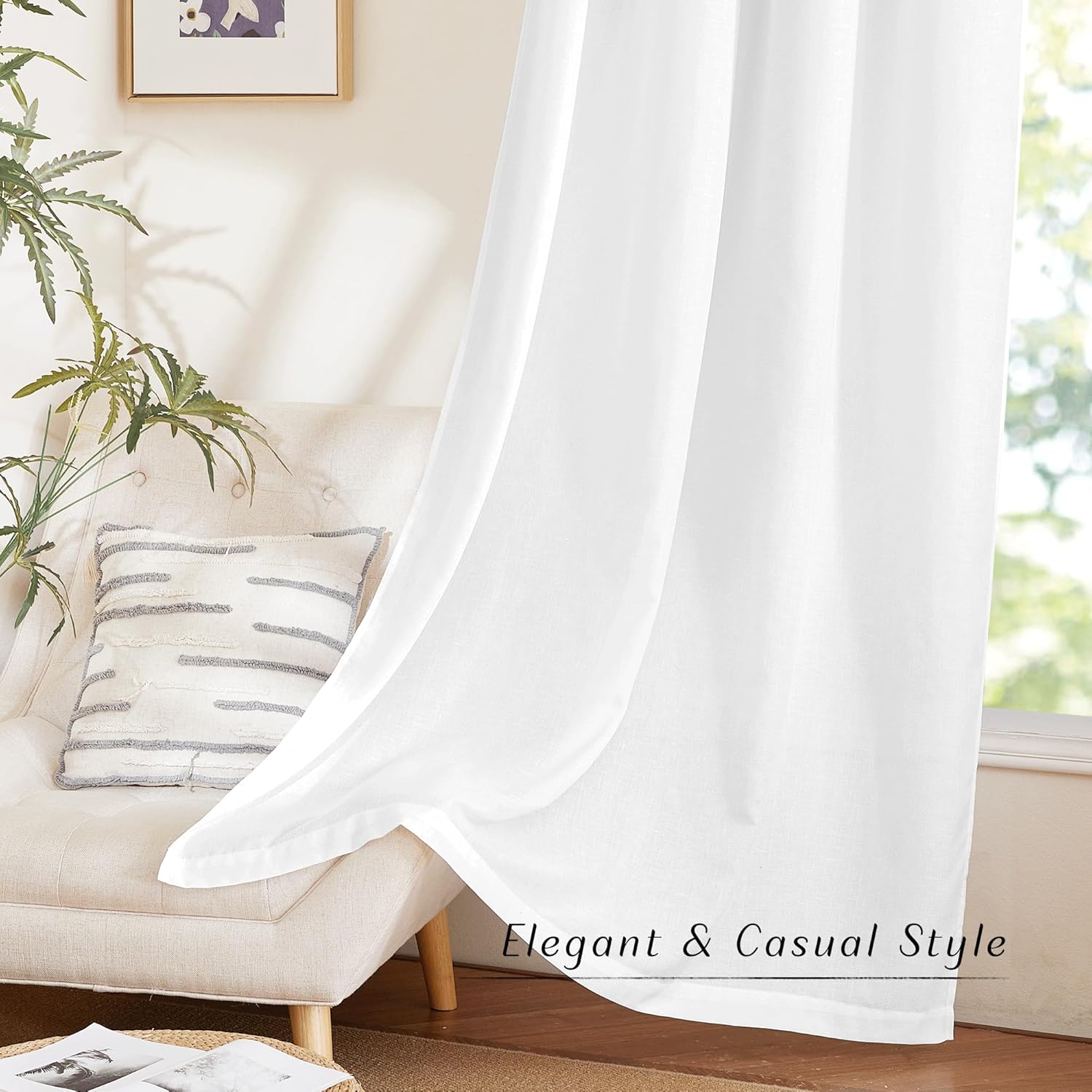 NICETOWN Thick White Linen Curtains - Grommet Privacy Window Treatments | Light Filtering Drapes, 2 Panels (W42 x L63)