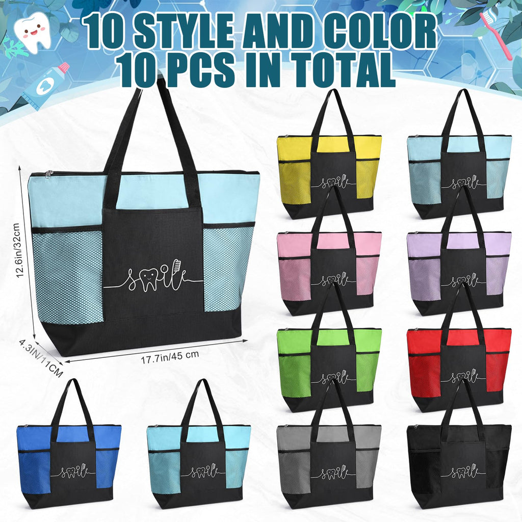 Locmeo 20 Pcs Dental Gifts Dental Assistant Hygienist Multicolor Tote Bags with Mesh Pocket for Dentist Office Accessories