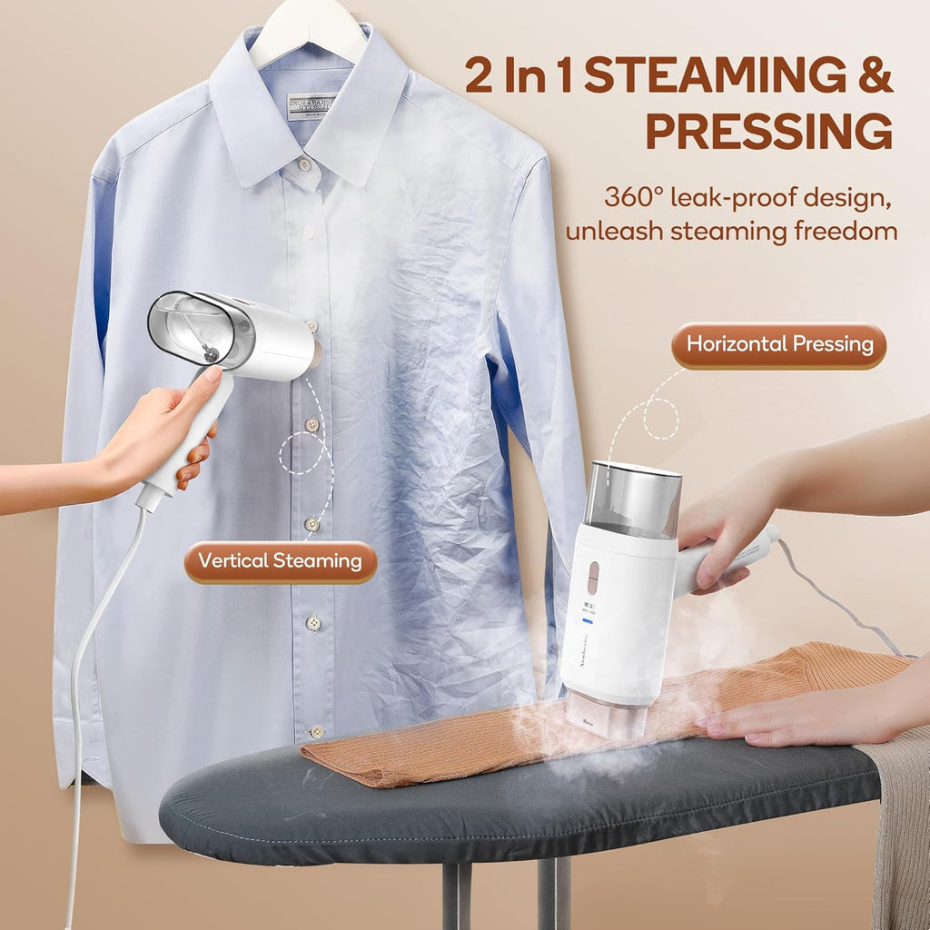 Newbealer Professional Travel Steamer - 1200W Dual Voltage, Fast 20s Heat Up, Foldable & Lightweight (Gold)