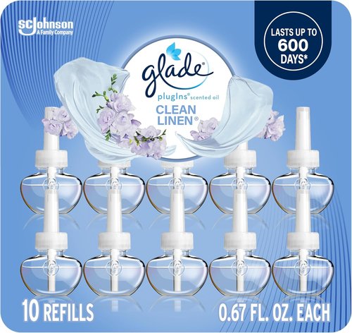 Glade PlugIns Refills Air Freshener - Clean Linen Scented Essential Oils, 6.7 Fl Oz, 10 Count