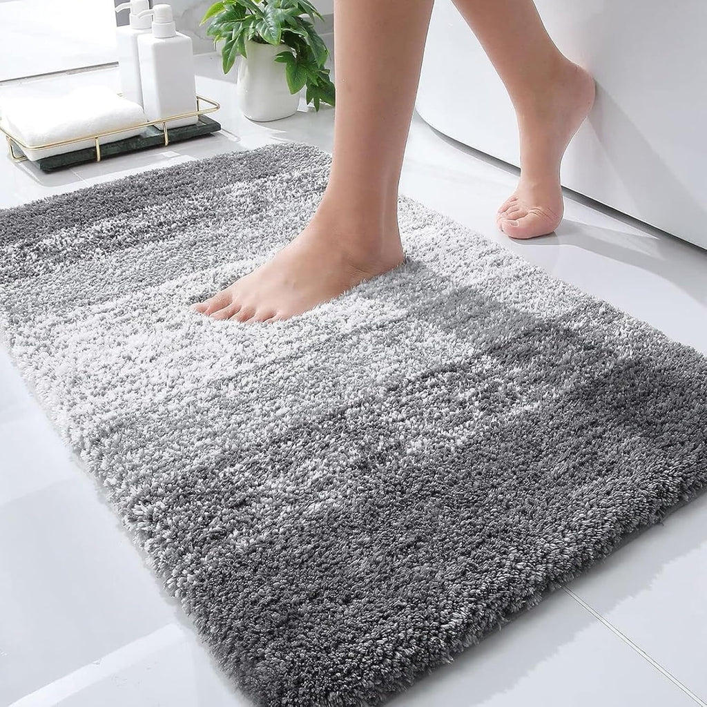 OLANLY Ombre Bath Rug Set - Soft and Absorbent 2-Piece Bathroom Rugs in Grey | 30x20 & 24x16/24x20