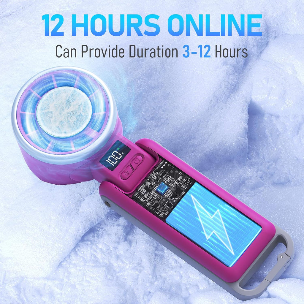 PlayHot Portable Handheld Turbo Fan - Rechargeable Ice Cooling Fan with 5 Speeds | Up to 12 Hours Cooling (Magenta)