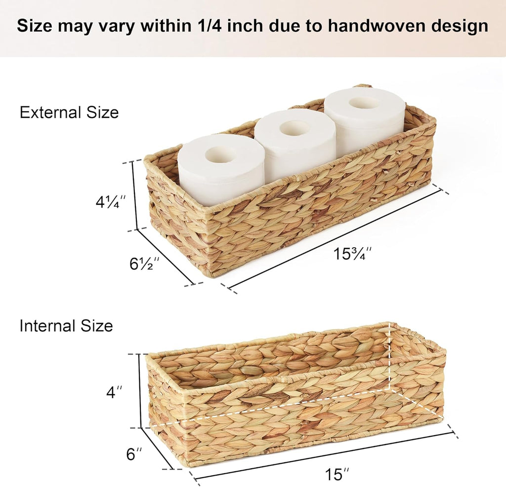 StorageWorks Toilet Tank Basket - Stylish Water Hyacinth Storage Baskets for Bathroom | 2-Pack