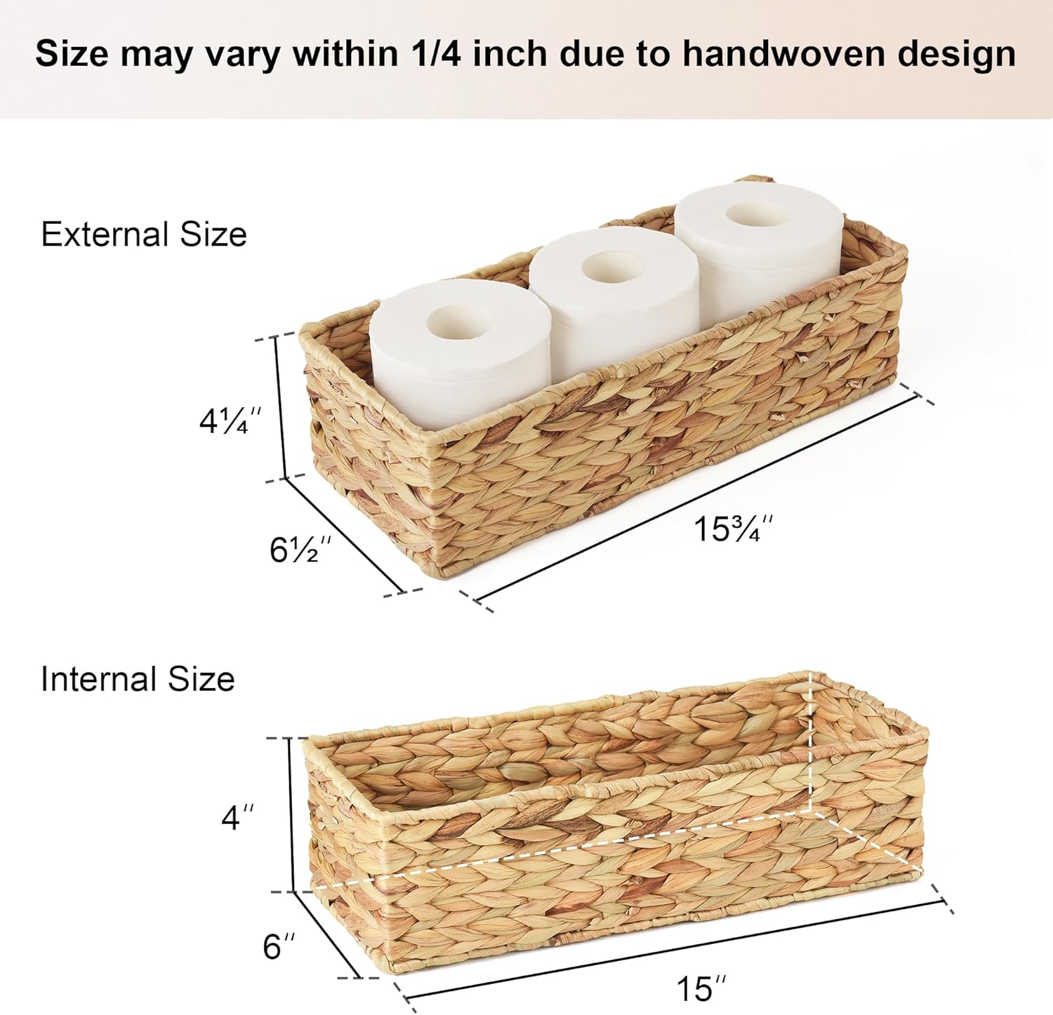 StorageWorks Toilet Tank Basket - Stylish Water Hyacinth Storage Baskets for Bathroom | 2-Pack
