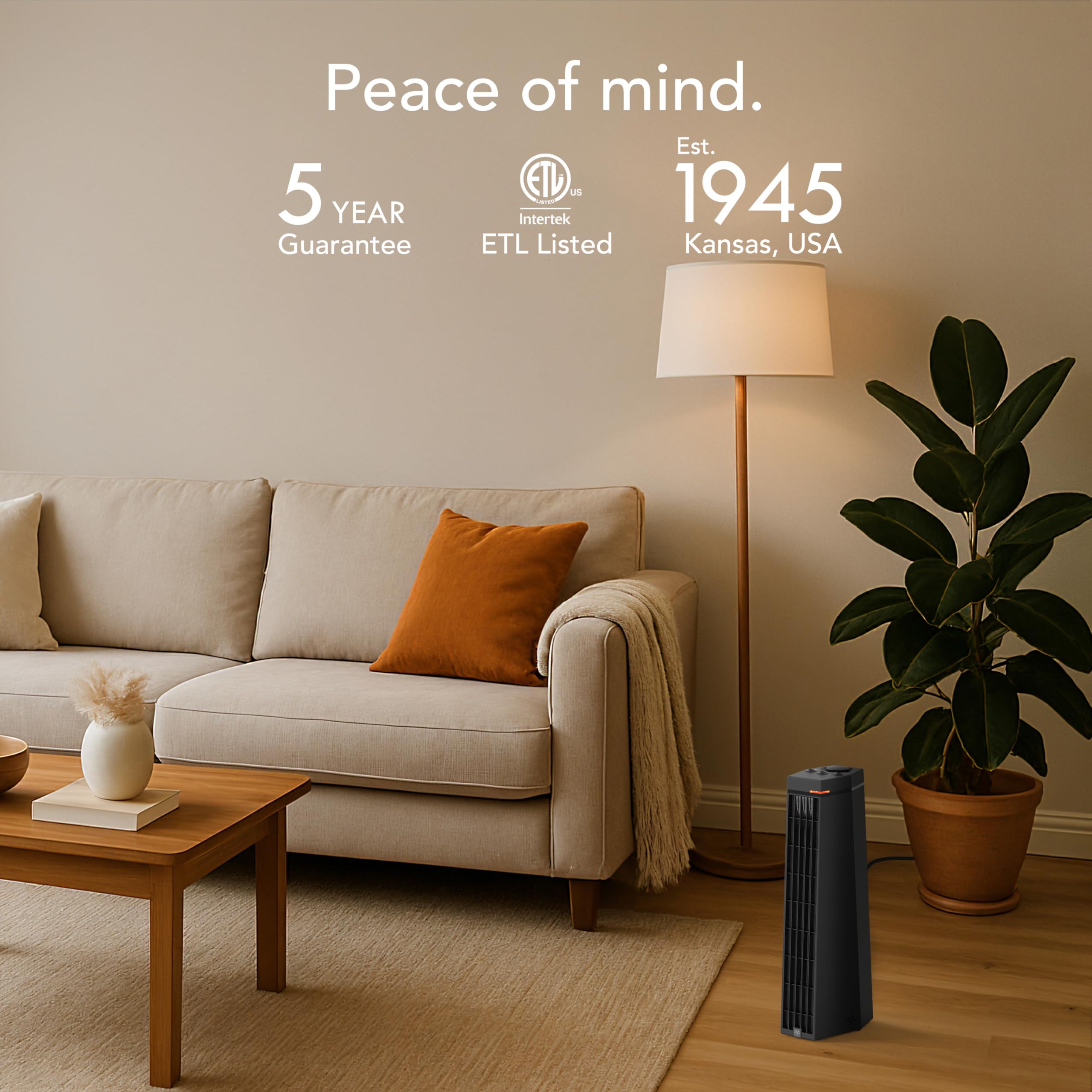 Vornado Rise 20H (2025) Whole Room Tower Heater for Home, 3 Heat Settings, Advanced Safety, Targeted Heating, 20 Inches Tall, Manual Control Dial, Heater for Bedroom, Office, and Home Use, Black