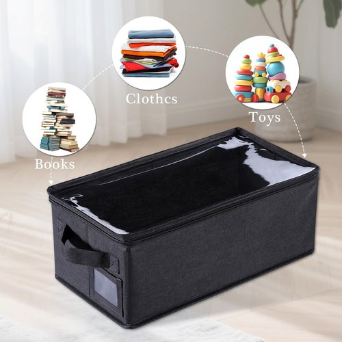 CCidea DVD Storage Box with Clear Window - 15.75" Foldable Media Organizer, Premium Zipper Closure, Holds 27+ DVDs, Dustproof Non-woven Fabric, Reinforced Handles & Label Slot (Black) (2)