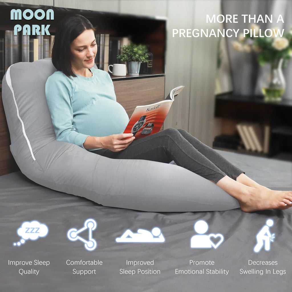 MOON PARK Pregnancy Pillow - U-Shaped Full Body Maternity Support for Back, Belly & Hips - 57 Inch - Light Grey