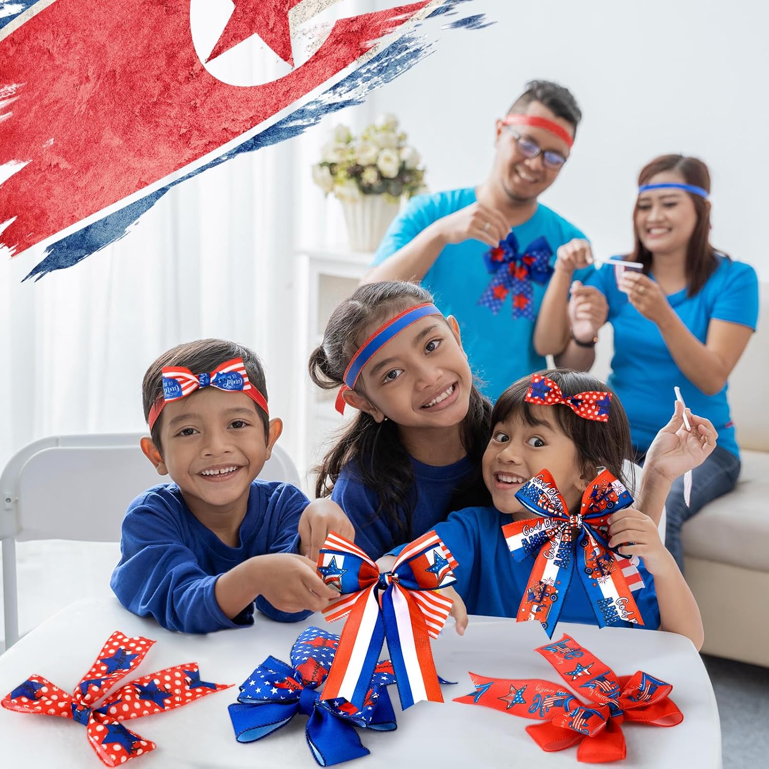Skiennix Memorial Day Ribbon - 12 Rolls of 60 Yards Stars & Stripes Burlap Wired Edge | Patriotic Crafting