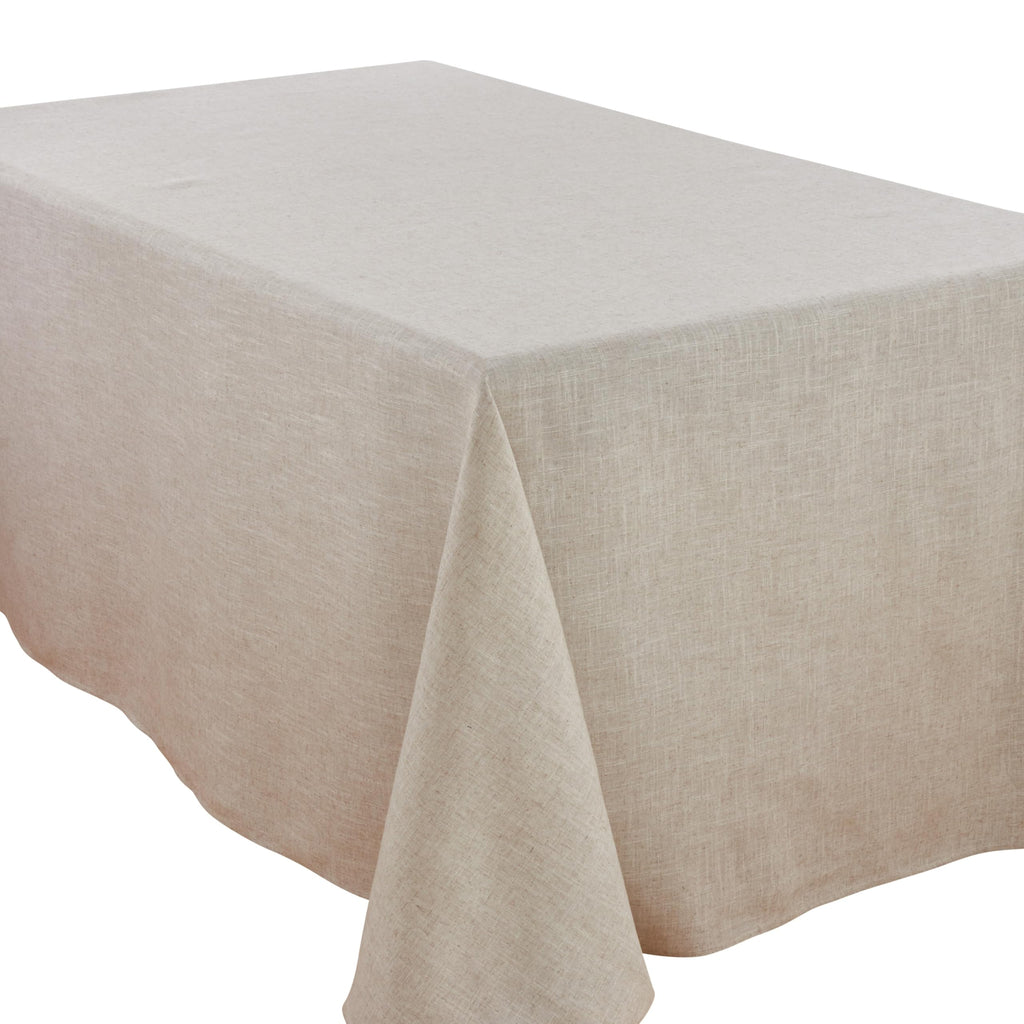 SARO LIFESTYLE Poly and Linen Blend Toscana Tablecloth with No Hemstitch Border, Natural, 108"