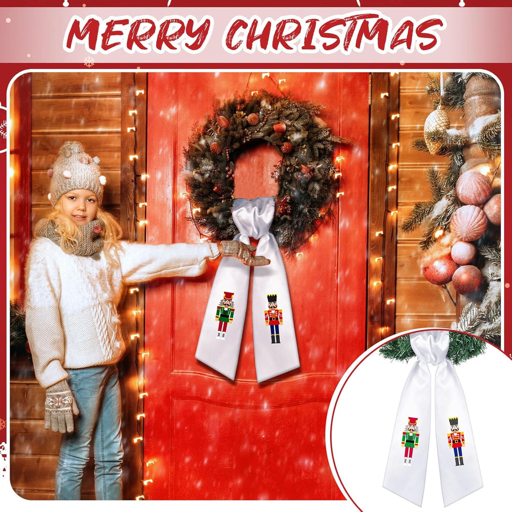 Skiennix Wreath Sash - Satin Blank Sashes for Embroidery | Indoor/Outdoor Home Decor (Red, White, Nutcracker)