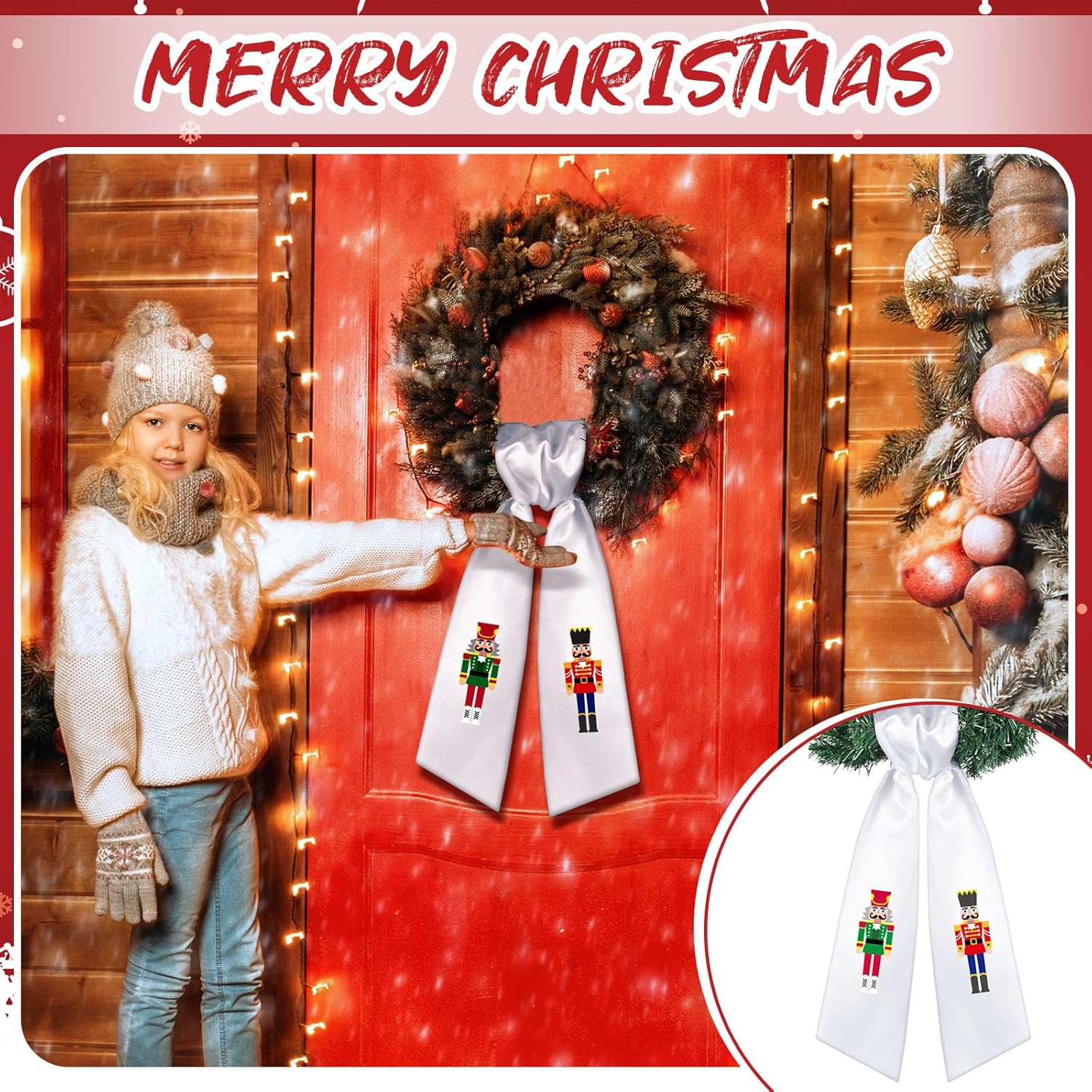 Skiennix Wreath Sash - Satin Blank Sashes for Embroidery | Indoor/Outdoor Home Decor (Red, White, Nutcracker)