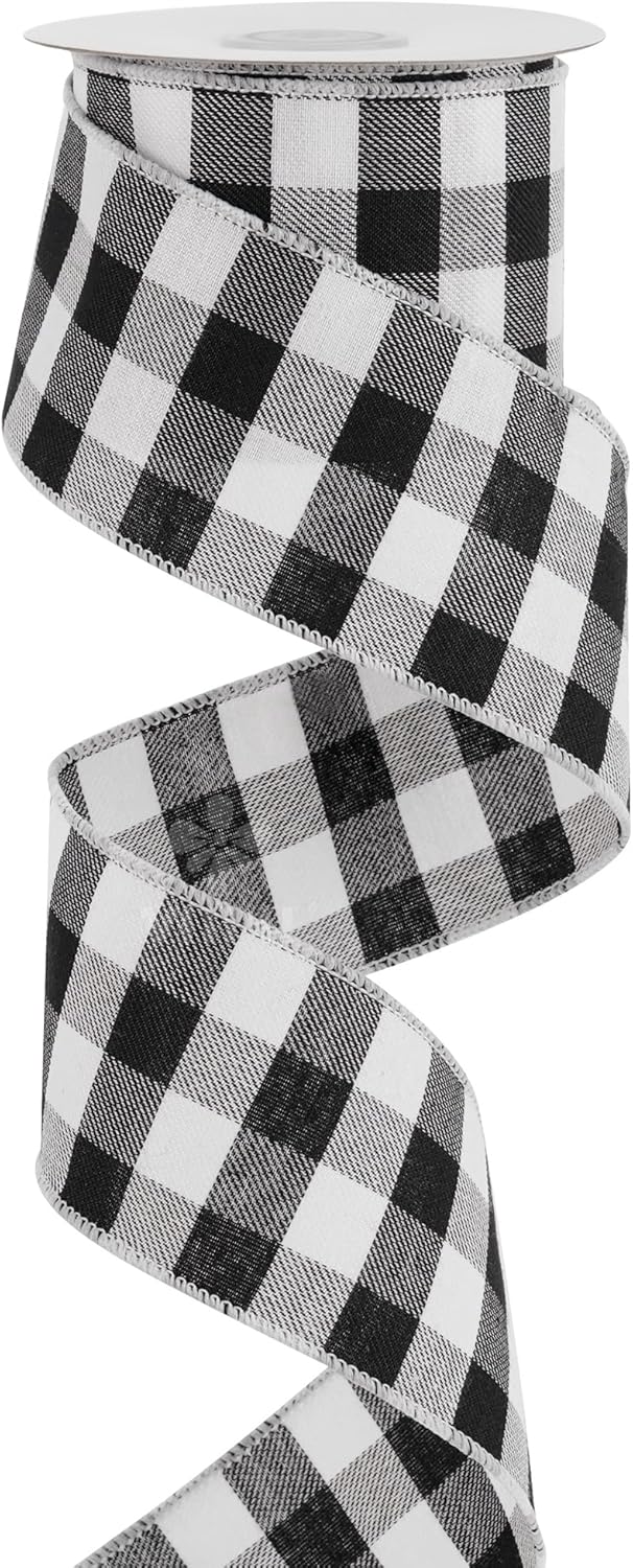 MEEDEE Buffalo Plaid Ribbon - 2.5 Inch Wide, 10 Yards of Wired Polyester for Crafts & Decorations