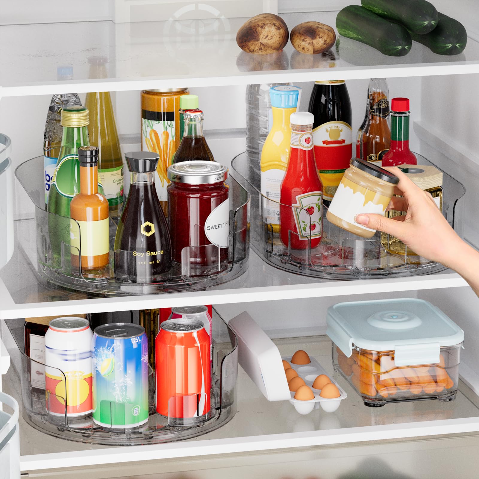 Onadak Lazy Susan Turntable Organiser for Fridge, 360°Rotating Spice Racks for Kitchen Cabinet, Fridge and Pantry Organizer, 33 X 7.5cmClear PET Revolving Condiment Holder﻿