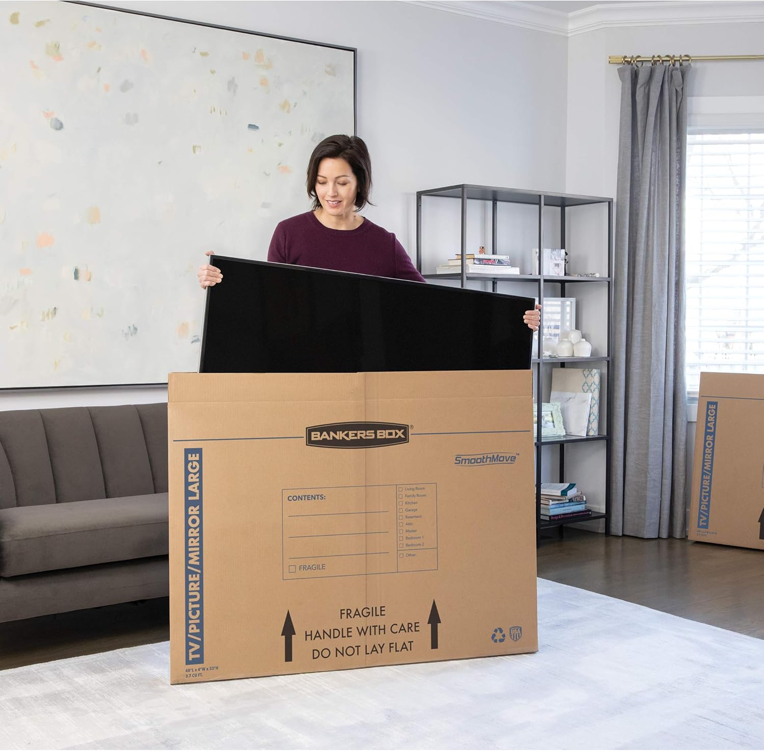 Bankers Box Large Moving Box - Perfect for 55-Inch TVs, Pictures & Mirrors | 4 Pack, 48-In x 4-In x 33-In