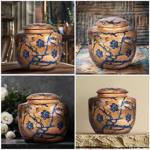 Wood Pet Urns for Dog/Cat Ashes - Small 10 Cu/in Resin Decorative Urn for Ashes for Dog, Urns for Cats - Pet Memorial Remembrance Box - Blue, Small