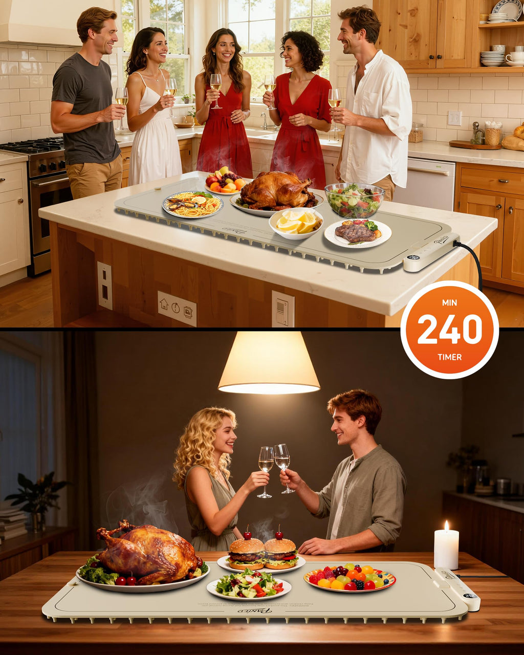 Warming Mat for Food, Extra Large XXL 36"x16" Food Warmer Chafing Dishes for Buffet, Food Warming Mat, Electric Warming Trays for Parties,Portable Heating Pad 6 Level Temp 6 Hour Timer