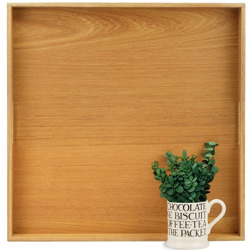 MAGIGO 19 x 19 Inches Large Square Teak Wood Ottoman Tray with Handles, Serve Tea, Coffee Classic Wooden Decorative Serving Tray